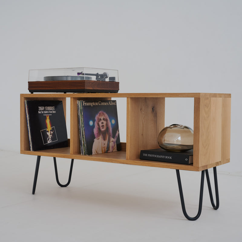 Large Single Stack [Hairpin-Leg] Oak Record / Media Stand